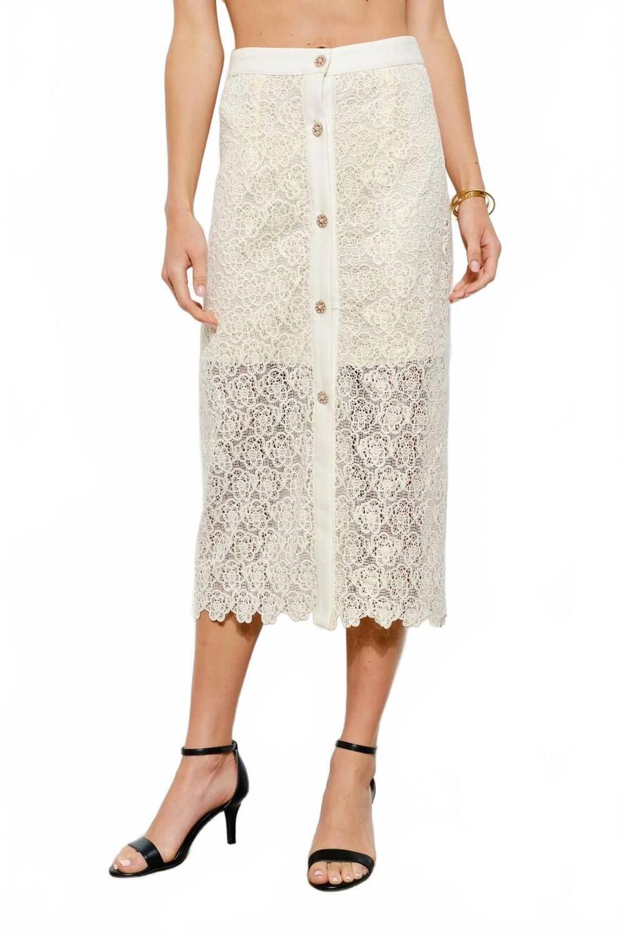 NEW INA FASHION charlotte floral lace button-front midi skirt in cream